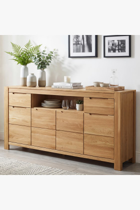 Lange Kommode aus massivem Eichenholz mit Türen und